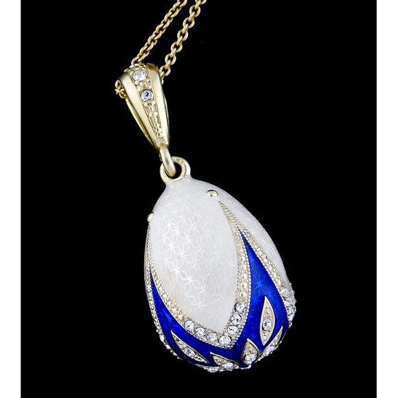 8753-W Faberge Style Egg Pendant Sterling Silver 925 18 kt Gold